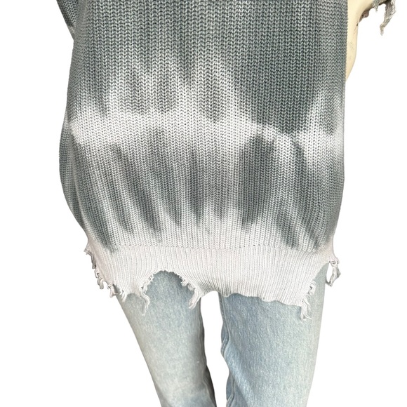 Revolve Superdown Gray & White Tie Dye Distressed Pullover Knit Sweater XS - Picture 3 of 10